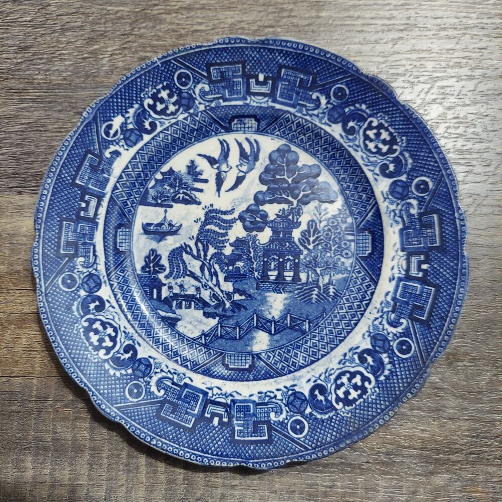 Allertons England Willow Blue White Transferware Plate c.1915-1929 7"